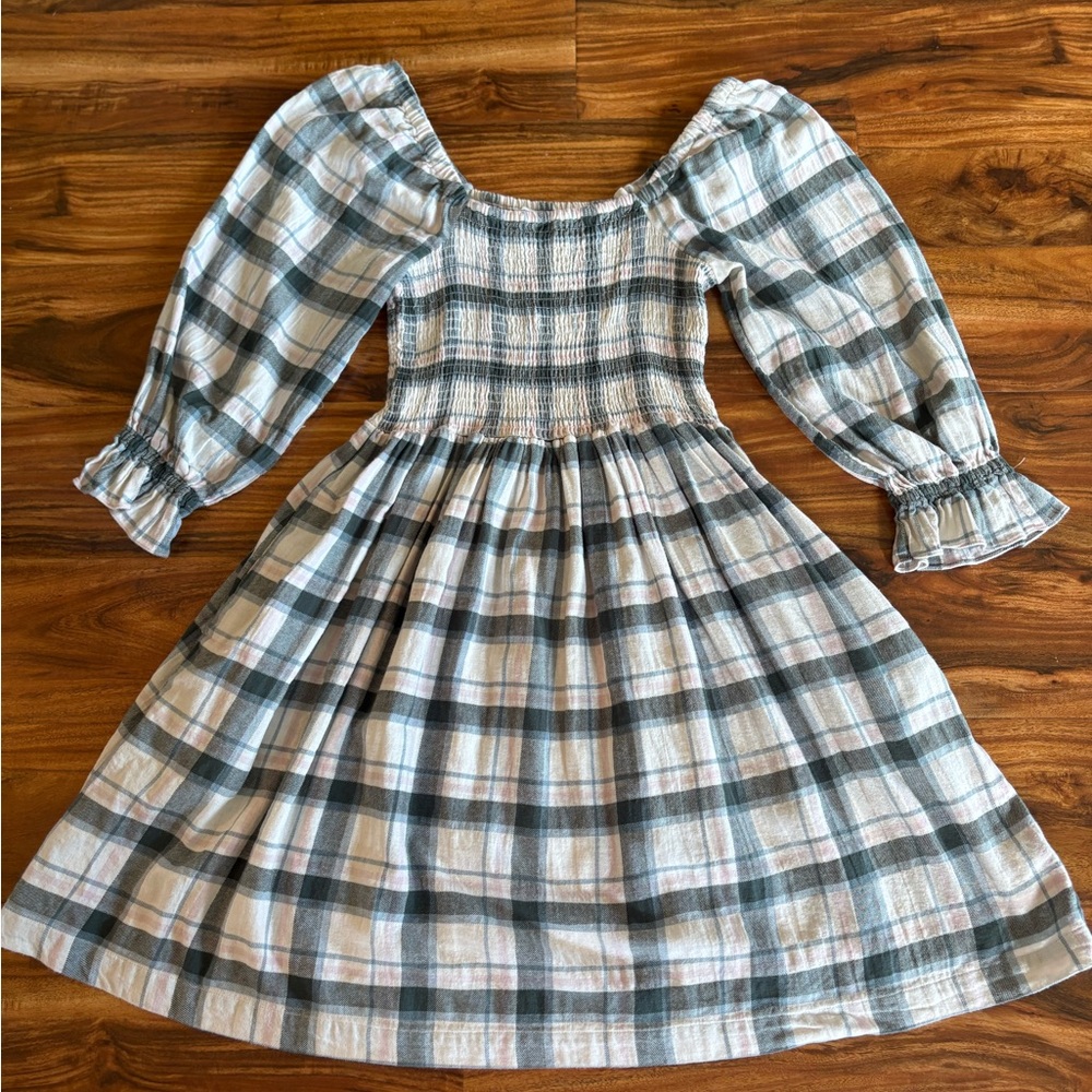 Madewell Women’s Lucie Elbow-Sleeve Smocked Mini Dress in Lebaum Plaid Small S - Picture 6 of 11